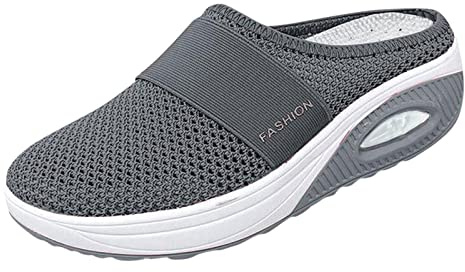 Chaussons orthopédiques pour femmes d'été, chaussures orthopédiques pour femmes avec coussin d'air, slip on doux et confortable, pantoufles en maille antidérapantes, respirantes, bout fermé