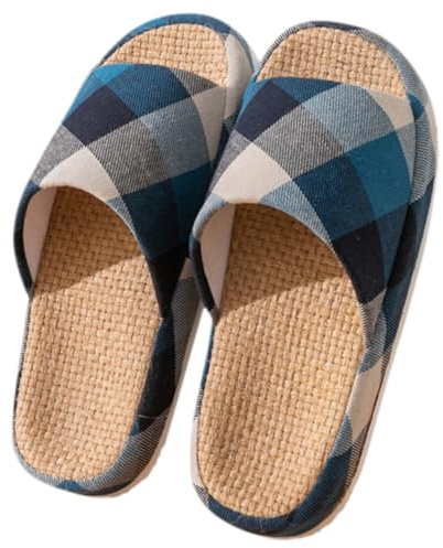 Holibanna Zapatillas de Casa para Hombre Verano Azul de Lino y Eva, Transpirables Textura Delicada, para Cocina y Comedor en Interiores