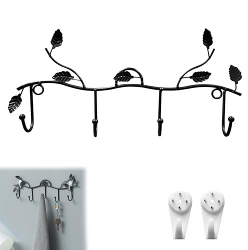 Foglia Attaccapanni da Muro Design Nero, Appendiabiti da Parete con 5 Ganci Moderno Gancio Appendi Abiti Foglia Decorativo Portachiavi, Nero Foglie Mobile Attaccapanni da Ingresso per Cappotto
