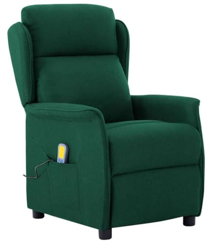 vidaXL Silla de masaje Verde oscuro 93.5 x 67.5 x 101.5 cm tela, Sillón moderno para sala, con función de masaje, reclinable y cómodo, ideal para relajarse