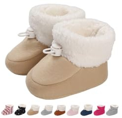 Monstoyo Stivaletti Neonata Neonato Pantofole Antiscivolo Termiche Fodera in Pile Babbucce Scarpe Invernali Morbido Cotone Scarpine Primi Passi Stivali da Neve Calzini Caldi Montaggio Kaki 6-12 Mesi