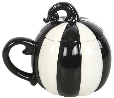Something Different Black and White Striped Pumpkin Lidded Mug