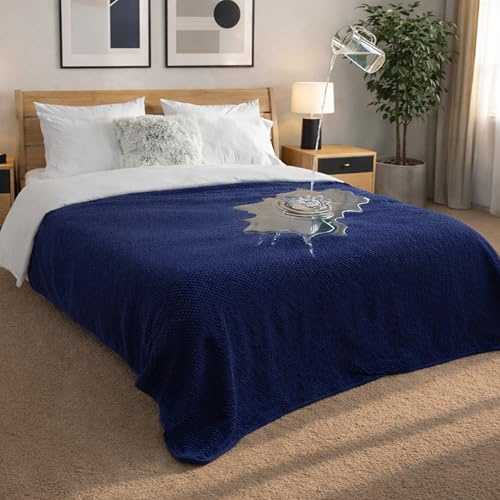 Dreamzie Coperta Impermeabile 218x228cm - Cerata Letto Matrimoniale Reversibile e Lavabile in Lavatrice in Pile Sherpa per Letto o Divano - Copridivano impermeabile per animali - Blu navy
