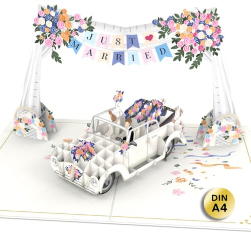 papercrush popup-kort XXL bröllopsbil med girlang, 3D-bröllopskort