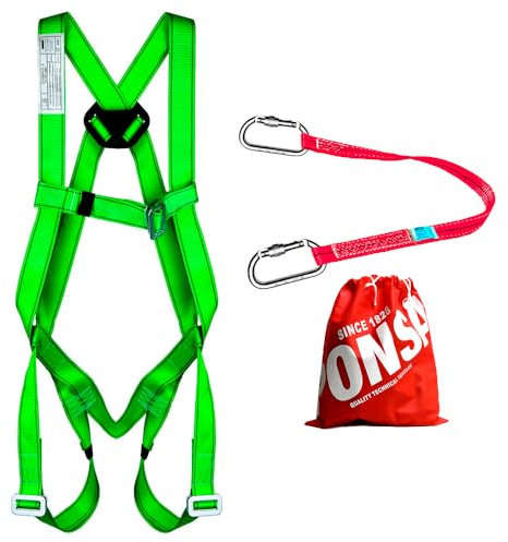PONSA Safety Harness Kit Ecosafex 2 - Full Body Height Fall Arrest Harness with lashing straps +2 carabiners - Adjustable Fall Protection Harness for Aerial Work.