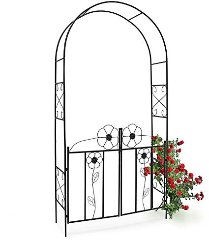 BAKAJI Arco da Giardino per Piante Rampicanti con Cancello Battente in Metallo 116 x 36,5 x 228H cm Colore Nero