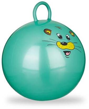 Relaxdays 4 Bolas Saltarina para Niños, Pelotas Saltar Animales, Balones Infantiles, 45 cm Diámetro, PVC, Verde