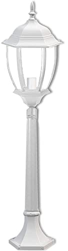Vetrineinrete® Lampione da giardino con palo lanterna da terra luce per esterno in alluminio e vetro con portalampada E27 per vialetti ES39 (Bianco) P51