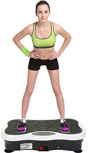 YIFAA Pedana Vibrante, con Bluetooth Audio+ USB + Rimuovi Controllo per Perdita di Peso e tonificazione del Corpo e scuotimento di Tutto Il Corpo, 53x32,5x12 cm (Nero-Bianco)