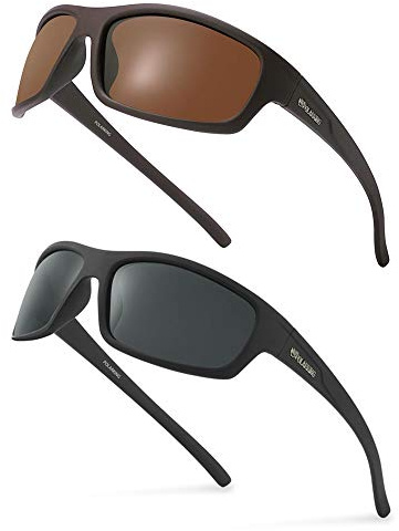 POLARKING 2 PACK Polarized Sport Sunglasses for Men Matte Finish Sun glasses Mirror Lens UV Blocking Black&Brown