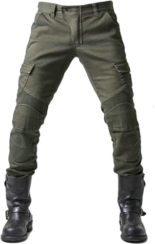 Fashionapple Pantaloni di Protezione da Moto, da Uomo, in Tessuto Traspirante, di qualità Premium, con Imbottitura Rimovibile, per Moto, Colore: Verde Militare, XXL