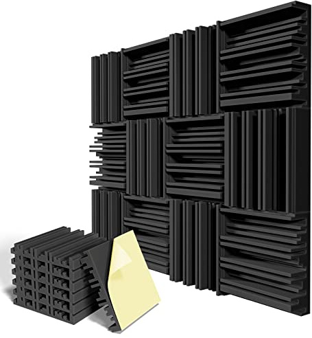 12 Pack Self-Adhesive Sound Proof Foam Panels,12 X 12 X 2 inches Acoustic Foam,High Resilience Sound Proofing Padding for Wall,Sound Absorbing Panels Suitable for Home Studios, Offices - Black