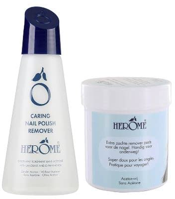 Herome Combi-Pack Dissolvant Soignant Pour Vernis à Ongles & Disques Dissolvants à Vernis à Ongles 100 (Caring Nail Polish Remover 120ml. & Caring Nail Polish Remover Pads 100)