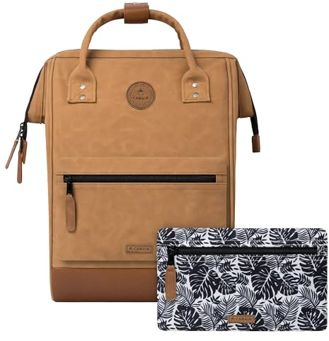 CABAIA - Sac à Dos Adventurer Moscou - Medium 18L - Déperlant - Compartiment Ordinateur Portable 13 - 2 Poches - Certifié Vegan - Sac Voyage, Affaires, École pour Homme et Femme - Marron