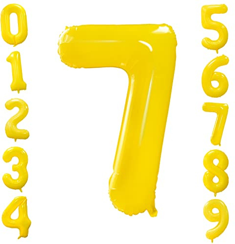 Globo Amarillo Número 7, 40 Pulgadas Número 0-9 Globos de Cumpleaños Globos de Fiesta Grandes de Papel de Aluminio Amarillo Limón para Aniversario Graduación Baby Shower Daisy Decoraciones de Fiesta