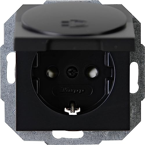 Kopp Athenis jordkontaktuttag med lock, 1-vägs med kontaktskydd, 16 A, 250 V ~, IP20, svart, matt yta, 940150089