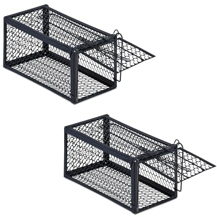 Relaxdays Trappola per Topi Vivi, Set da 2, Scaccia Roditori con Esca, HLP 12x24x11,5 cm, Mouse Trap Non Letale, Nero, Ferro, 29 x 25 x 12 cm