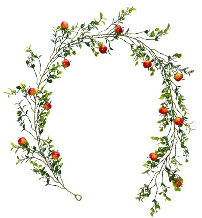 6,2 Fot Konstgjord Frukt Vinranka Garland Granatäpple Mandarin Äpplen Hängväxt Vår Sommar Grönska Garland för Ytterdörr Väggmantel Bröllopsfest Bordsdekorationer(Röda äpplen)