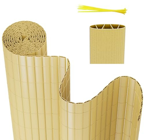 Gimisgu PVC Sichtschutzmatte, 2X 90x300 cm Sichtschutzzaun W-Struktur Verstärkung Innen Balkonverkleidung Standard Sichtschutz Windschutz ohne Bohren für Balkon Garten, Bambus