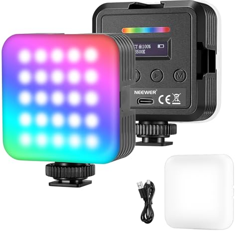 NEEWER Magnetisches RGB Videoleuchte, 2er Pack, 360° Vollfarb RGB61 LED Kamera Video Licht Kameralicht mit 3 Cold Shoes/CRI 97+/20 Szenen/2500K-8500K/2000mAh wiederaufladbare tragbare LED Selfie Licht