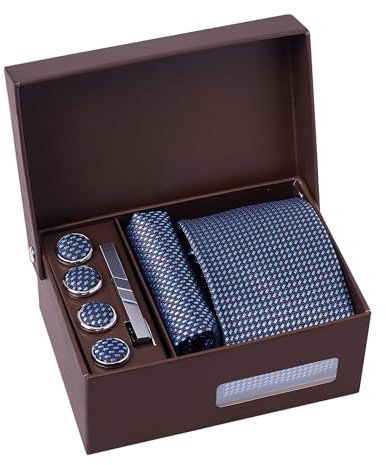 BRERA 67 - Coffret Cadeau Homme 5 Pièces: Cravate, Mouchoir de Poche, Pince à Cravate, Couvre Boutons et Bouton de Manchette Personnalisé - Cadeau Original pour Mariage