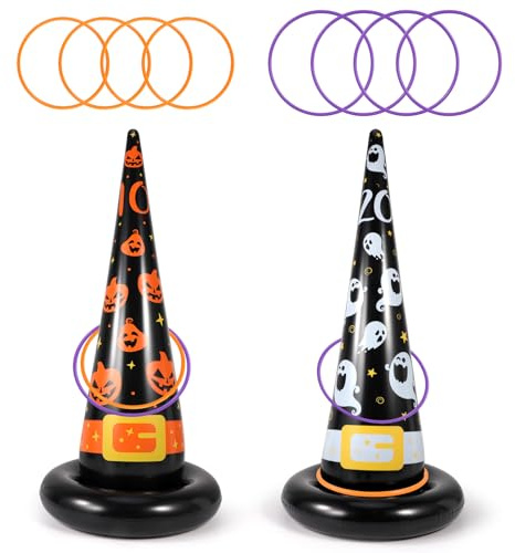 SRIZIAN Halloween Ring Toss Games, Party Toss Game with 8 Rings, Inflatable Throwing Rings Garden Backyard Outdoor Games Sets
