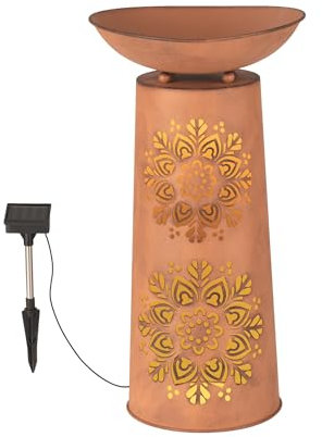 EASYmaxx Columna decorativa con diseño de mandala | con iluminación solar LED + maceta extraíble en aspecto oxidado, adecuado para interior y exterior, para el jardín, balcón, terraza, etc.
