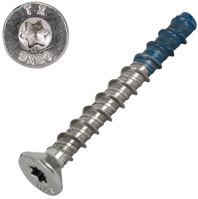 SCREW REBEL Betonschraube Senkkopf mit Bimetall Spitze. Rostfrei A4 - TX45-8 x 80 mm - 25 Stück