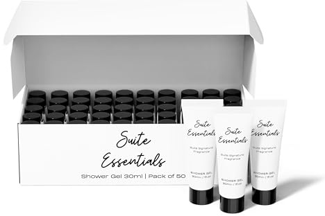 Suite Essentials 50 x 30ml Shower Gel Bulk Pack - Ideal For Hotels, Guest Rooms, Airbnb & Hospitality, Recyclable Packaging, Bulk Buy Mini Toiletries Shower Gel Multipack