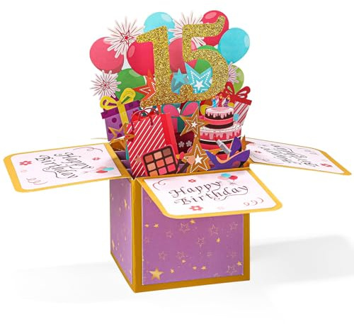 Carte pop-up sur le thème « Happy Birthday » pour fille de 15 ans garçon mignon cadeau d'anniversaire 3D avec enveloppes cartes de vœux uniques pliables 3D