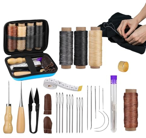 Kit de Costura para Reparación de Tapicerías | Kit de Agujas de Coser a Mano, Lezna e,Herramientas y Suministros de Marroquinería Resistentes para Reparaciones de Muebles y Sofás