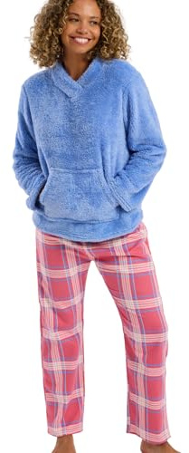 Indigo Sky Women's Lizzie Cosy Fleece Top Pyjama Set, Blue, 16-18