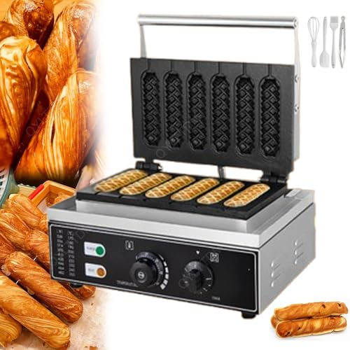 1550W Electric Nonstick Corn Dog Maker, 6 Hot Dog & Cheese Stick Press, 50-300℃ Temp Control, 5-Min Timer, DIY Stainless Steel French Muffin Cooker, Easy Homemade Snacks