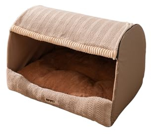 Galatée Cama para Perros, Cama Cueva para Gatos Suave, Plegable y Lavable con Cojín Desmontable, Bonita Casa para Gatos, Nido para Mascotas De Interior con Base Antideslizante(L, Marrón Claro)