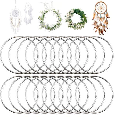 20 Pezzi Anelli in Metallo per Fai Da Te, 8 cm Anelli in Metallo Argentato, Decorazione per Acchiappasogni, Decorativi in Macramè, Cerchi per Confetti Bomboniere, Anello Acchiappasogni