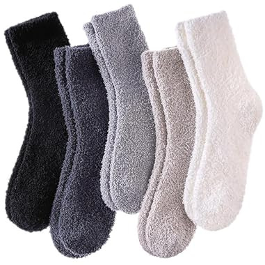 YYUEZHI 5 Paires Chaussettes Douillettes Femme, Chaussettes Pilou Pilou, Chaussette Chaude Fille, Corail Polaire, Pas de Perte de Peluches, Pour Automne Hiver, Noël, Cadeaux (36-42)