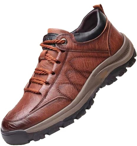 Generisch Zapatos de senderismo para hombre, impermeables, antideslizantes, de piel, potentes, de trekking, suaves, ligeros, para caminar, deportes, informales, cómodos, de invierno, café, 47 EU