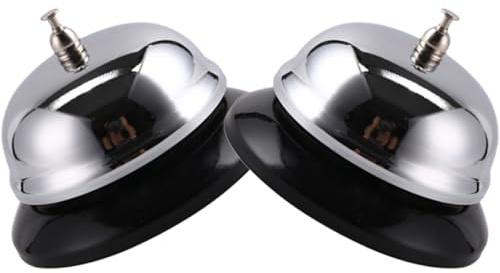 Amosfun Lot de 2 Cloches de Service Manuelles en Métal, Petite Taille, Sonnette pour Restaurant et Bureau, Cloche D’appel Multifonction pour Hôtel, la Cuisine et Comptoir, Facile