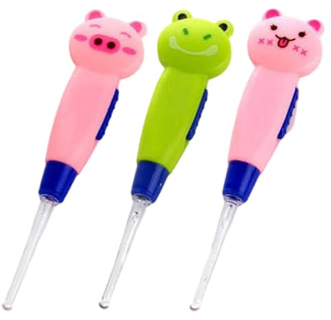 3 st öronvax borttagning för barn med LED-ljus avtagbar söt tecknad örontrensare med ljus för enkel åtkomst, 15 x 7,6 cm & 1 & 1