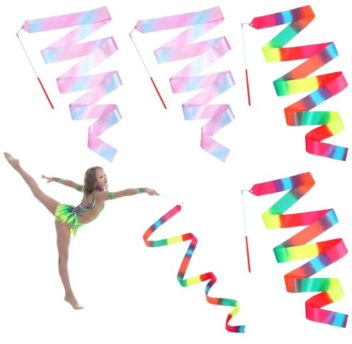 Sorcristy Paquete de 4 varillas de baile de arco iris, relleno de regalo de Pascua, 198 cm de largo, con varilla, para gimnasia rítmica, adecuado para niñas y adultos para girar y bailar
