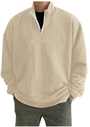 Pull pour homme avec fermeture éclair quart de long, col montant, manches longues, col polo, couleur unie, pull de coupe classique, pull léger, sweat-shirt de travail, automne et hiver, hauts chauds