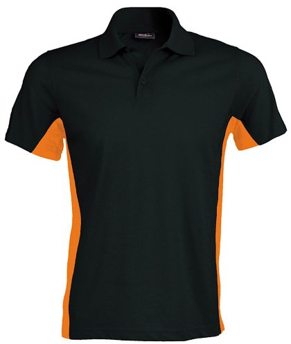 Kariban Mens Short Sleeve Flag Polo Shirt (Dual Colour) (XL) (Black/Orange)