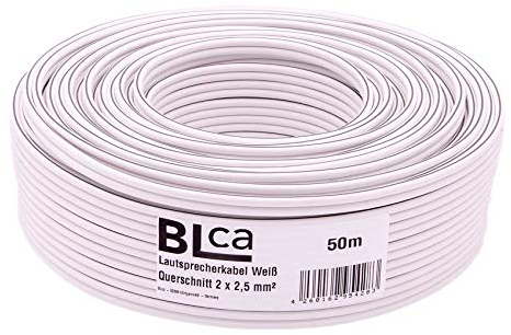 BLca 50m - 2 x 2.5mm² - Câble Audio pour Enceintes blanc - Câble HP haut-parleur en CCA Cuivre pour HiFi et Hi-Fi Embarquée 2 5mm2