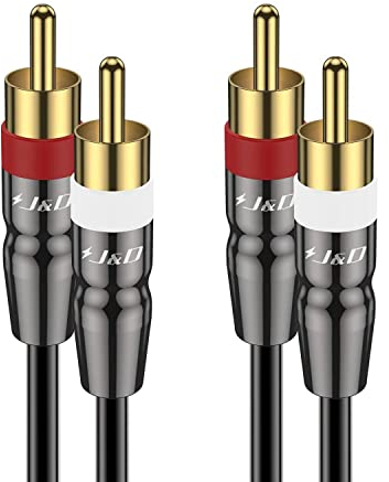 J&D Câble Cinch Audio Stéréo, Câble RCA 2 Mâle vers 2 Mâle Compatible avec Haut-Parleur, Amplificateur, Caisson de Basses, Home Cinéma Chaîne HiFi, Coque en Cuivre, 0,9 Mètres