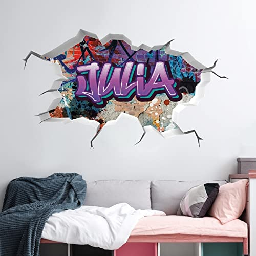 tjapalo® vr201 3D Wandtattoo Graffiti Name Wandaufkleber Kinderzimmer Mädchen wandtattoo Teenager Cool Wandtattoo Kinderzimmer Name, Größe: B64xH37cm