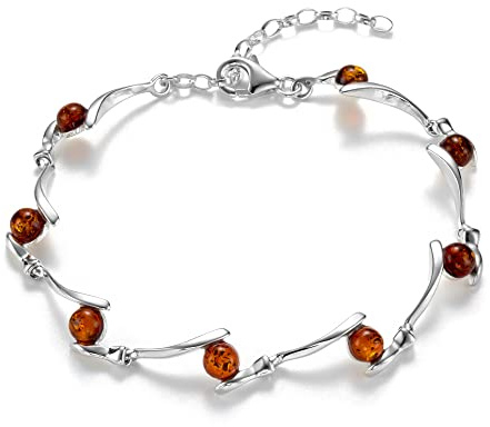 Copal Pulsera De Mujer Con Ámbar Natural Y Plata 925 Longitud Ajustable