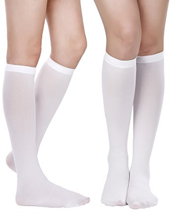 Geyoga 2 Pares Calcetines hasta Rodilla para Mujer Medias hasta Muslo (Blanco,40CM)