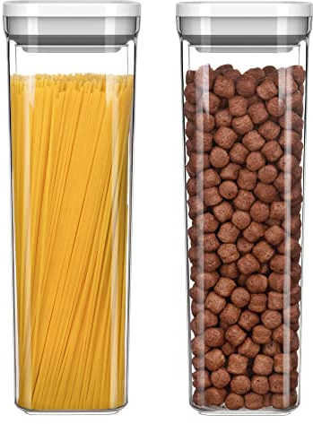 MR.SIGA 2 Pack Airtight Food Storage Containers Set, BPA Free Kitchen Pantry Organization Canisters, One-handed Airtight Cereal Spaghetti Storage Containers, 2.1 L / 72oz, White