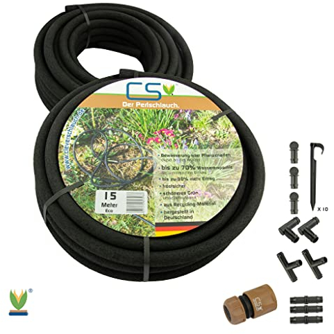 30 Meter Tropfschlauch Bewässerungsschlauch Gartenschlauch Perlschlauch Sets (2x15m Perlschlauch mit Erdanker)