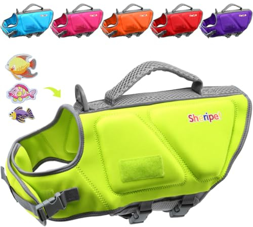 Sheripet Dog Life Jacket, Good Visibility Dog Life Vest for Swimming with Reflective Stripes and Rescue Handle, Pet Flotation Vest Suit for Small Medium and Large Dogs, Medium